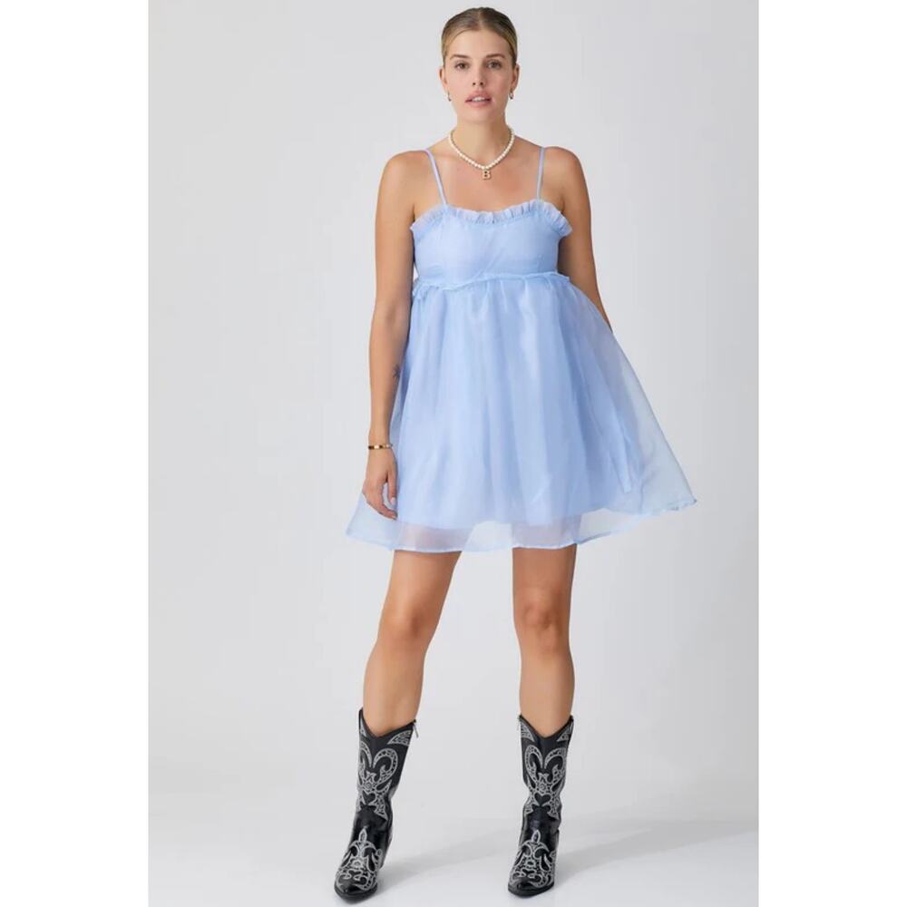Baevely Chiffon Babydoll Mini Dress Size Large Blue NWT Fairy Coquette